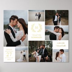 a wedding photo collage with photos and text