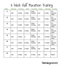 a printable 8 week half marathon training plan for kids with the text,'3 week half marathon training '