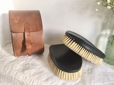 Excited to share this item from my #etsy shop: Gentleman's grooming ebony brushes and leather case. 1950s Hair, A Gentleman, Vintage Bags, Hair Brush, Leather Accessories, Brush Set, Vintage Leather, Leather Case