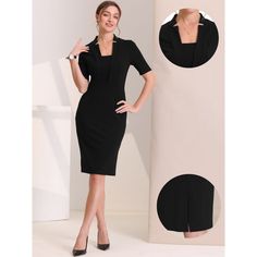 Allegra K Women's V Neck Short Sleeve Work Office Bodycon Midi Sheath Dress Black X-small : Target Fitted V-neck Bodycon Dress For Office, V-neck Office Lady Bodycon Dress, Fitted V-neck Midi Dress For Career, Bodycon Sheath Midi Dress For Office, Sheath Midi Dress For Office, Bodycon Dress For Workwear, Knee-length Bodycon Dress For Career, Career Bodycon Midi Dress, Office Knee-length Bodycon Dress