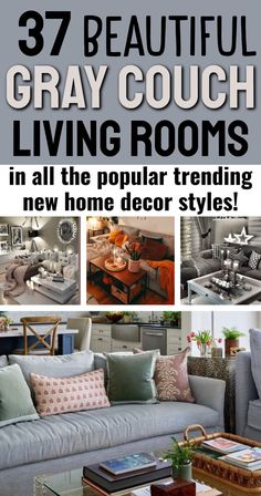 37 BEAUTIFUL Gray Couch Living Rooms in all the popular trending new home decor styles! Beige Walls Grey Couch, Style Grey Couch, Light Grey Leather Couch, Cozy Grey Couch, Living Room With Grey Sofa, Gray Sofa Living Room Ideas, Grey Leather Couch, Grey Couch Decor