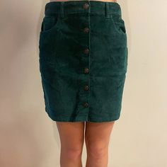 Never Worn With Tags This Cute Green Skirt Is Fit For Any Formal Occasion Corduroy Velvet Material Perfect For Holiday Events! Size Medium! Green Button-up Cotton Bottoms, Casual Corduroy Skirt With Button Closure, Green Mini Skirt With Button Closure, Casual Corduroy Button-up Bottoms, Casual Green Buttoned Skirt, Casual Green Skirt With Buttons, White Flowy Skirt, Hollister Skirt, Flannel Skirt