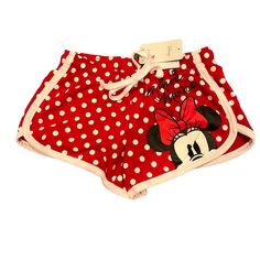 New With Tags Red Shorts With White Polka Dots Measures 13 Inches Across The Waist When Laying Flat (Elastic Waist) 3” Inseam Fun Red Bottoms For Spring, Cute Mickey Mouse Cotton Bottoms, Playful Red Cotton Shorts, Fun Red Summer Bottoms, Cute Short Red Bottoms, Cute Short-length Red Bottoms, Playful Red Shorts For Spring, Disney Shorts, Red Shorts