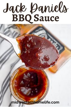 a spoon full of bbq sauce with the title above it