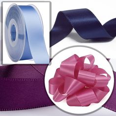 two rolls of satin ribbons and one roll of ribbon with the same color on it