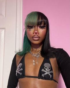 , < get uu an alt girl. we don’t cheat fr🙄🖤>.. • • • • • • #cybery2k #cyber2kaesthetic #cyber2kfits #90saesthetic #fyp #foryou… | Instagram post from ☆ ✮ galactic ☆ ✮ 🪐 (@kawaiinaa) Alt Black Woman Fashion, Black Alt Girl Make Up, Black Alt Fashion, Alt Makeup Black Women, Makeup Inspo Black Women, Grunge Makeup Black Women, Alternative Black Women, Alt Black Woman, Black Goth Makeup