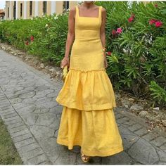 43164784230447|43164784263215|43164784295983 Tiered Dress Pattern, Yellow Long Dress, Ruffle Long Dress, Sleeveless Party Dress, Tiered Ruffle Dress, Layered Fashion, Summer Chic, Summer Party Dress, Women Long Dresses