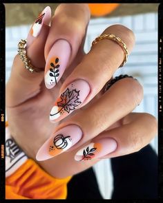 2023 Nails, Unghie Nail Art, Halloween Acrylic Nails, November Nails, Fall Gel Nails, Pumpkin Nails, October Nails, Fall Acrylic Nails