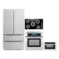 an appliance set including refrigerator, stove and microwave