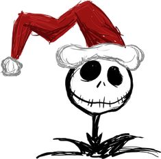 a drawing of a skeleton wearing a santa hat