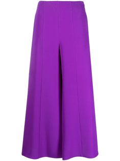 Valentino Ready To Wear violet purple silk cady texture high-waisted concealed side zip fastening two side slit pockets cropped flared The full look includes Valentino Garavani accessories. Valentino Ready To Wear, Purple Gowns, Bags Pink, Pink Gowns, Silk Trousers, Violet Purple, Full Look, Bell Bottom Pants, Purple Silk