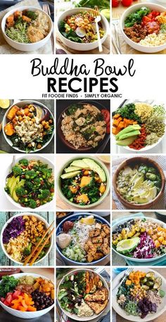 the cover of buddha bowl recipes, with pictures of different bowls and vegetables in them