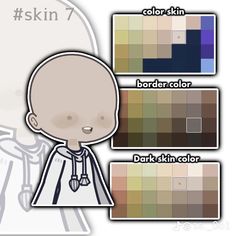 an image of a cartoon character with color swatches on it's face and the text skin 7