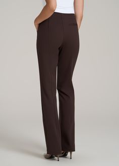 About Our Slacks for Tall Women The search for extra-long women's dress pants is over. Whether you're meeting clients to close a deal or walking into a big job interview, you need an outfit that's going to make you look good and feel confident. Finding options when you're vertically blessed can be tough, which is why we designed this pair of slacks for tall women between 5'9” and 6'6”. They have an extra-long inseam with a turn-up hem, a slim straight fit that will flatter your long legs and a h Tailored Straight Leg Dress Pants For Career, Tailored Straight-leg Dress Pants For Career, Office Lady Style Formal Bottoms For Fall, Formal Fall Bottoms For Office Lady, Formal Office Lady Bottoms For Fall, Full Length Work Pants With Welt Pockets For Office, Full Length Dress Pants For Fall Workwear, Fall Full Length Dress Pants For Work, Formal Stretch High-waisted Work Pants