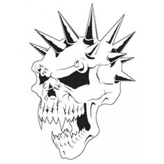 a black and white drawing of a skull with spiked spikes on it's head