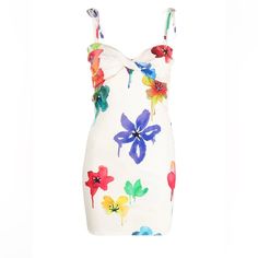 Off-White Floral-Print Sleeveless Dress. Brand New With Tags Printed With A Floral Motif, This Dress From Off-White Has A Spirited Visual Identity. A Twisted Front Section Adds To The Dynamic Look Of This Sleeveless Piece. Made In Italy, Viscose 100% Dry Clean Only Size 40 (It). Bust/Chest 31.49 In Hips 35.43 In Waist 24.4 In Chic White Sleeveless Dress With Spaghetti Straps, Chic White Spaghetti Strap Sleeveless Dress, White Summer Sleeveless Dress For Party, Chic White Sleeveless Dress For Garden Party, Sleeveless Floral Print Mini Dress For Cocktail, Sleeveless Floral Print Cocktail Mini Dress, White Sleeveless Evening Dress For Spring, Summer Sleeveless Floral Print Cocktail Dress, Multicolor Sleeveless Dress For Summer Evening