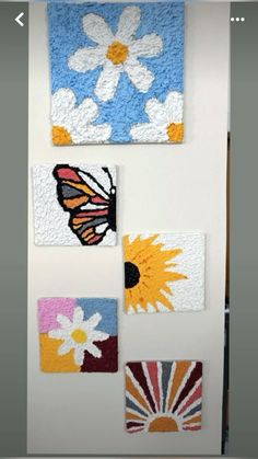 the wall is decorated with colorful flowers and butterflies