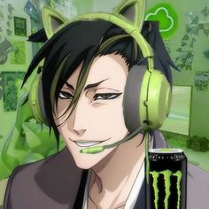 an anime character with headphones on