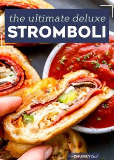 the ultimate deli style stromboli sandwich is loaded with meat, cheese and vegetables