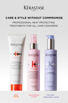 Whether you have dry, damaged, or color-treated hair, Kérastase has a Heat Protecting Treatment for your hair type. This must-have addition to your haircare routine provides heat protection, nourishment and smoothing, all in one product. Types Of Hair Styles, Hair Heat Protectant, Hair Salon Pictures, Hair Education, Heat Protectant Hair, Salon Pictures, Haircare Routine, Hair Styling Products, Heat Protectant