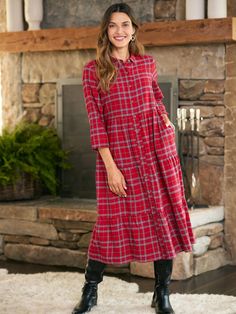 Christmas Dresses For Women, Tartan Plaid Dress, Plaid Flannel Dress, Dress 2022, Christmas Dresses, Tier Dress, Dress Stylish, Flannel Dress, Tartan Dress