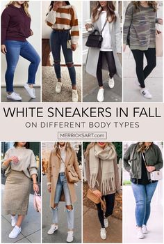 Plus Size Winter Outfits With Sneakers, White Tennis Shoes Jeans Outfit, White Nike Shoes Outfit Winter, Jeans And White Sneakers Outfit Fall, White Sneaker Outfit Winter, Style White Sneakers Women, Sneaker Looks For Women, All White Shoes Outfit, White Sneaker Fashion