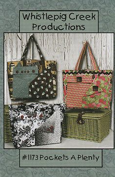 three baskets with different designs on them and the words, whistlepig creek products