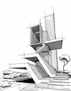 an architectural drawing of stairs leading up to a building