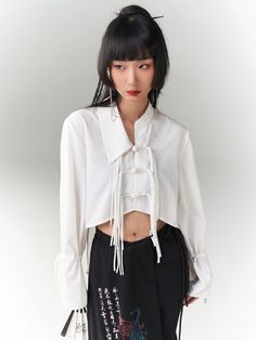 Chinese Style Asymmetric Fringed Button Shirt – ARCANA ARCHIVE Asymmetrical Button Down Shirt, Oversized Asymmetrical Cotton Shirt, Oversized Solid T-shirt With Shirttail Hem, Black Summer T-shirt With Asymmetrical Hem, Black Asymmetrical Hem T-shirt For Summer, Button Shirt, Chinese Style, Daily Wear, Sleeve Length