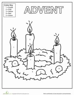 an adult coloring page with three candles and the words, color key to read it