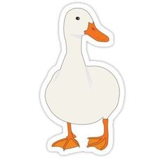 a white duck sticker with orange feet and an orange beak on it's head