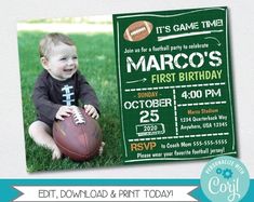 this is an image of a birthday card for a baby boy with a football on it