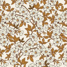 a white and brown floral pattern with leaves