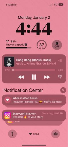 an iphone screen with the text notification center on it and several different icons in pink