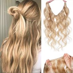 New 100% Human Hair 18” Color #18/613, Golden Blonde/Bleach Blonde One Piece Halo Hair Extensions Hidden Wire 120g Heavy, Natural Wave Can Be Straightened, Colored, Never Worn Beautiful Piece. Halo Hair Extensions, Halo Hair, Natural Waves, Bleach Blonde, Hair Skin Nails, Golden Blonde, Hair Skin, 100 Human Hair, Red Gold