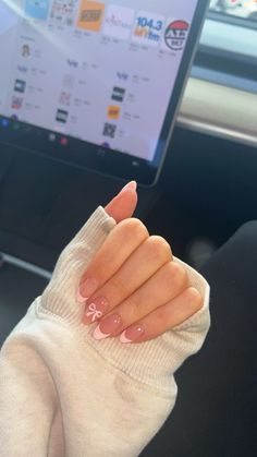 #bows #coquette #nailart #naildesign Pink Tip Nails, Hello Nails, Cute Simple Nails, Nagel Tips, Casual Nails, Girly Acrylic Nails, Classy Acrylic Nails, Cute Nail Ideas