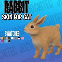 an animated rabbit is shown with the words rabbits skin for cat