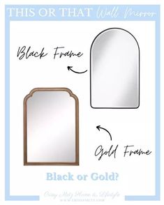 this is an image of a mirror with black frame and gold frame on the bottom