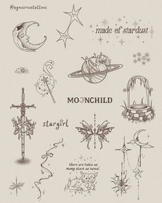 an old school tattoo design with stars and moon