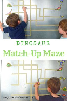 two boys playing with dinosaur match up mazes