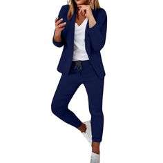 PRICES MAY VARY. 【Durability and Comfort】The Women's Business Work Suit Set is made with high-quality materials that are designed to last. The blazer and pants are made with a blend of polyester and spandex, providing a comfortable and durable fabric that is perfect for all-day wear. 【2-Piece Outfit 】This suit set includes both a blazer and pants. Buying a complete outfit is often more cost-effective than purchasing individual pieces, making this suit set a great value for anyone who needs a pro Men Sweatsuit, Women Sweatsuit, Fleece Loungewear, Fall Tunic, Blazer Casual, Slim Fit Blazer, Tracksuit Men, Tracksuit Pants, Women Workout