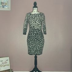 Dress Is New With Tags. Label Shows Size Medium But I Would Say It Fits A Large Better. White Fitted Sweater Dress For Work, Fitted White Sweater Dress For Work, Animal Print Sweater, Dress Knit, Print Sweater, Printed Sweater, Knit Dress, Sweater Dress, Animal Print