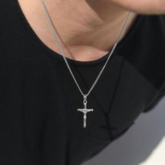 18k Silver Crucifix Necklace Silver Cross Necklace Men Silver Cross Pendant Chain for Man Christian Jewelry Boyfriend Valentine Gift for Man - Etsy Silver Cross Necklace Men, Silver Cross Chain Men, Silver Cross Chain For Men, Christian Necklace Men, Cross Necklace For Men Silver, Silver Crucifix Necklace, Silver Cross Necklace Mens, Necklace Outfit Men, Cross Chain Men