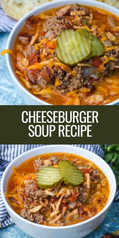 cheeseburger soup recipe in a white bowl with sliced jalapenos on top