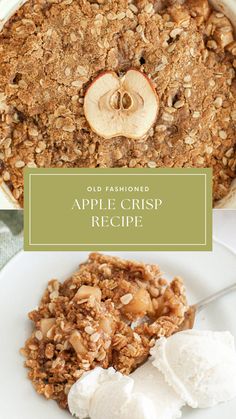 old fashioned apple crisp recipe on a white plate