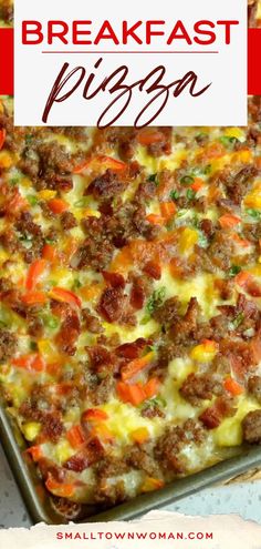 BREAKFAST PIZZA, easter brunch, breakfast ideas Homemade Breakfast Pizza, Keto Quiche, Pork Breakfast Sausage, Breakfast Pizza Recipe, Bacon Sausage, Crockpot Breakfast, Sweet Peppers, Holiday Brunch, Homemade Breakfast