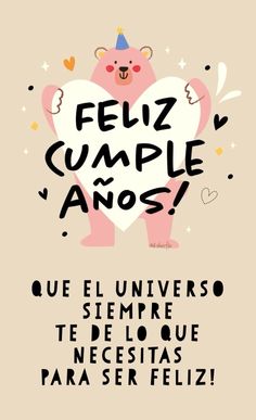 a poster with the words feliz cumple and an animal holding a heart