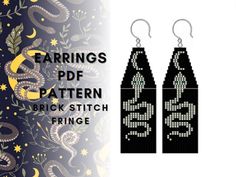 Moon Snake Seed Bead Earring Pattern, Brick Stitch, Wicca Magic, Beaded Fringe, Mystic Python, Half Moon Phase, Witchy Crescent, PDF Digital - Etsy Canada Seed Bead Earring, Knitted Necklace, Knit Bracelet, Bead Earring, Seed Bead Pattern, Brick Stitch Earrings, Brick Stitch Pattern, Beaded Earrings Patterns