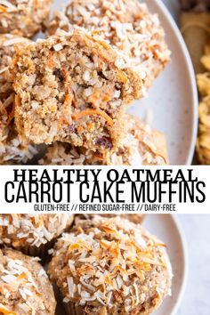 healthy oatmeal carrot cake muffins on a plate