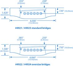 the standard bridge sizes for guitars and basses